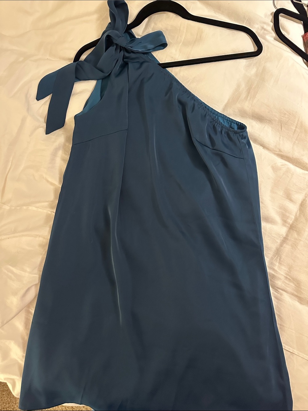 One-Shoulder Bow Dress in Teal Blue